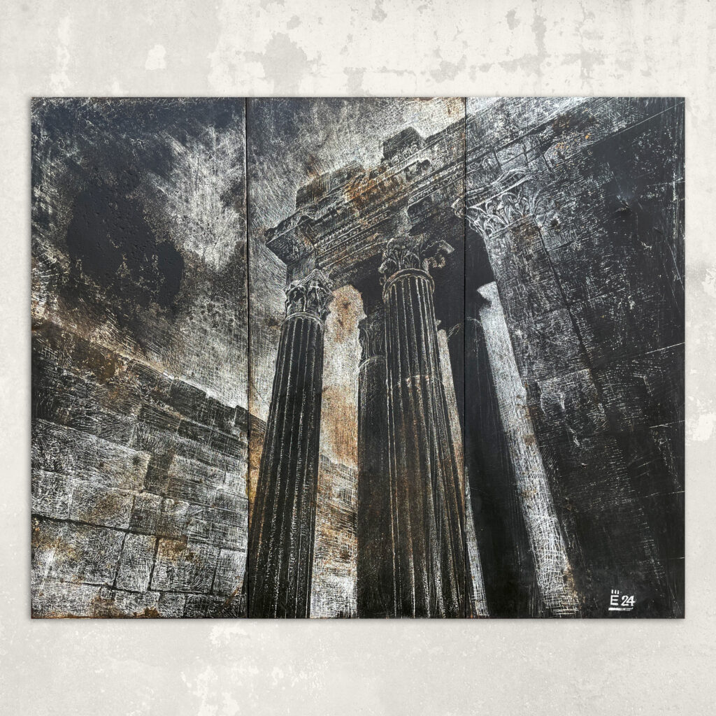 [ B3LBK Baalbeck ] 111 x 89cm hand etched metal plate - triptych