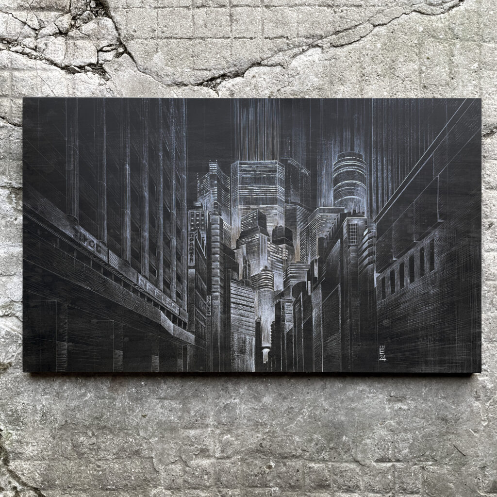 [ Neo Tokyo ] 100 x 60 cm hand etched metal plate